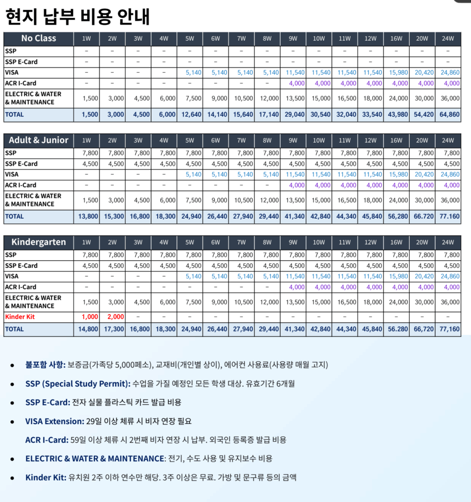 세부 ELSA어학원 현지비용