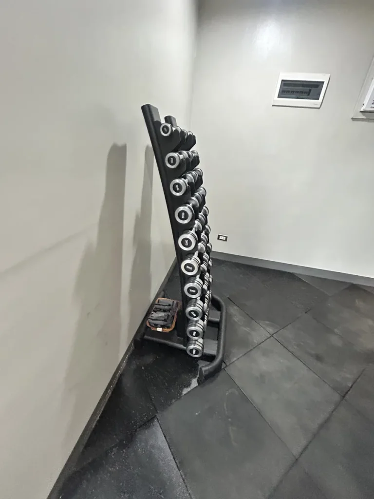 필리핀 세부 블루오션(BLUEOCEAN) 어학원 외부숙소 운동시설로 운동 기구에 부착된 10KG 중량 표시 원판을 가까이 담은 모습입니다
