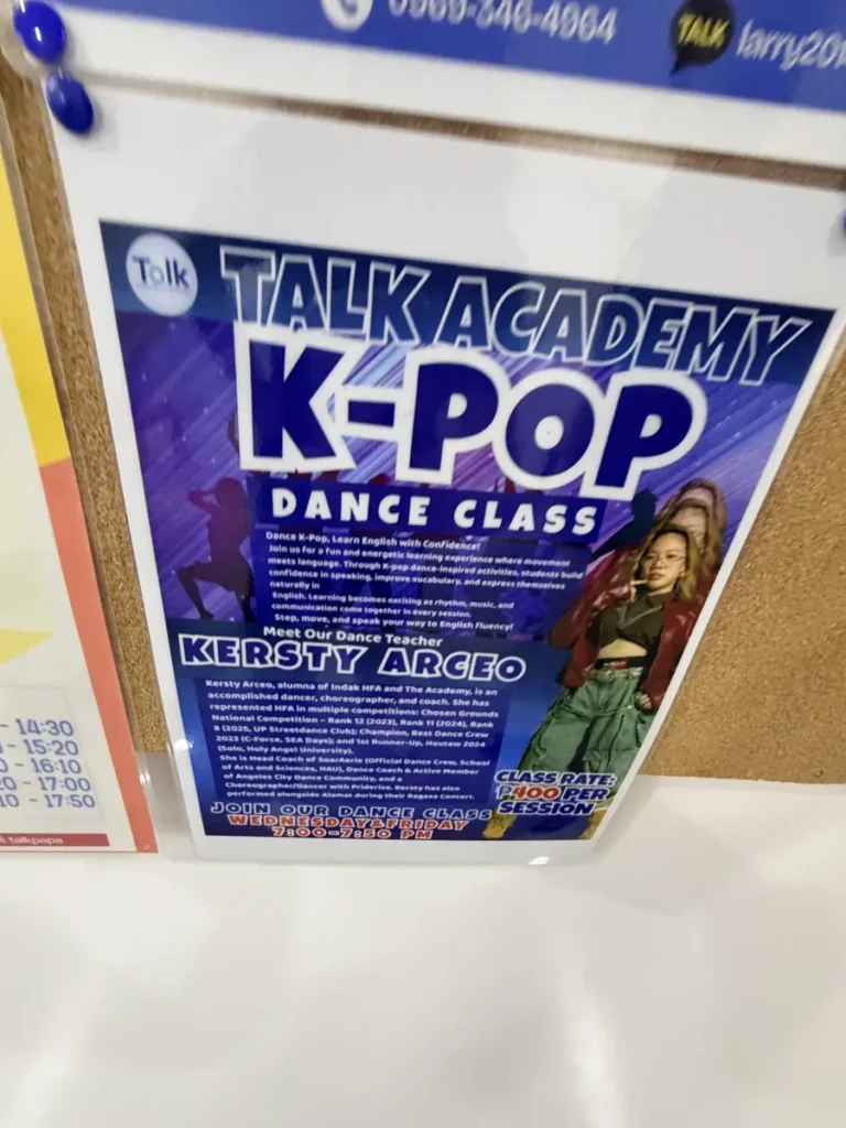 필리핀 클락 TALK어학원 K-POP 댄스클래스 안내 포스터