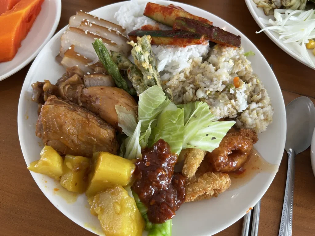 필리핀 세부 EV어학원 제육 치킨 볶음밥 메인 접시