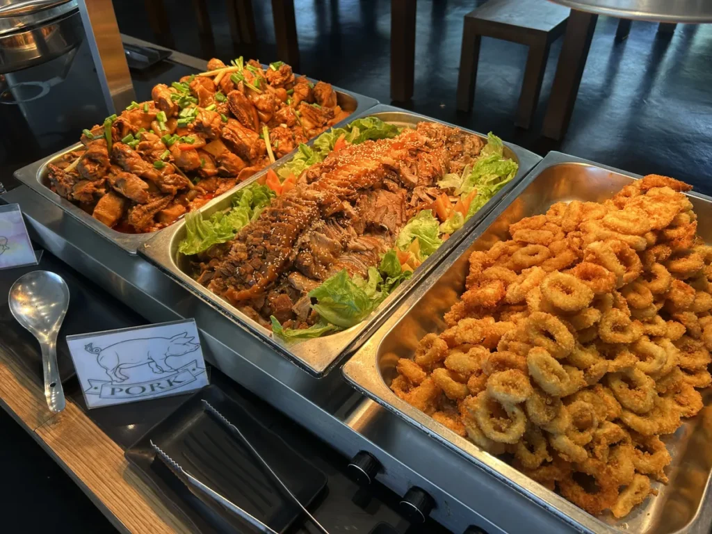 필리핀 세부 EV어학원 돼지고기 소고기 오징어링 배식대