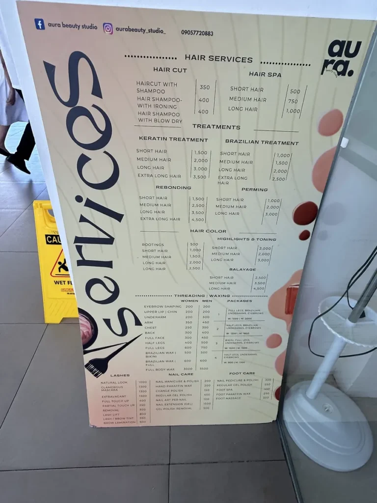 필리핀 세부 IMS어학원 주변 아케이드몰 아우라 헤어살롱 가격 안내
