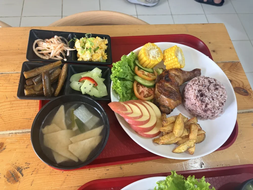 필리핀 바기오 JIC어학원 치킨구이 흑미밥 반찬 정식 식판