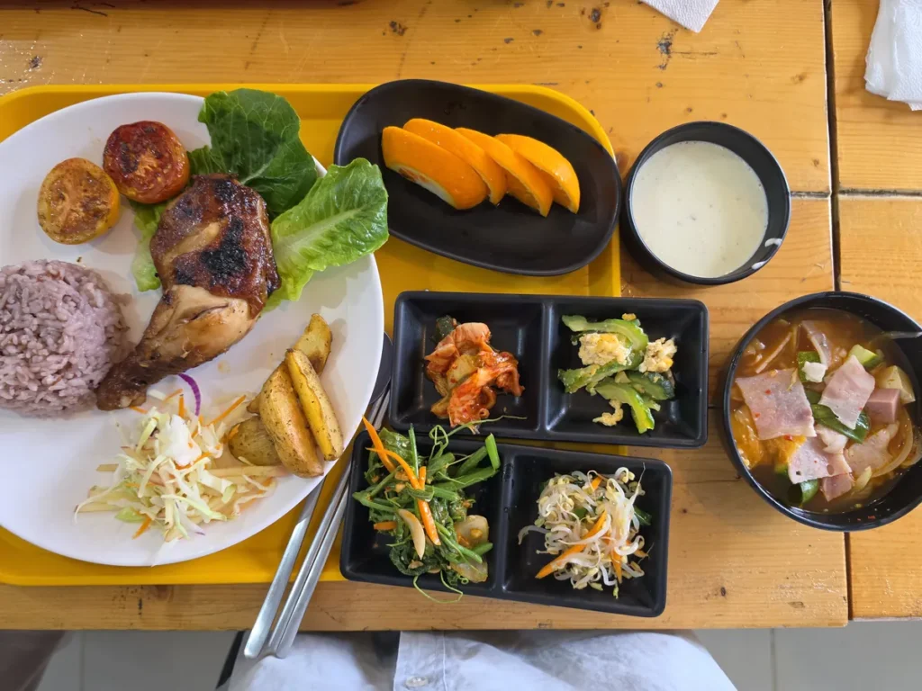 필리핀 바기오 JIC어학원 치킨과 흑미밥 다채로운 반찬 식판