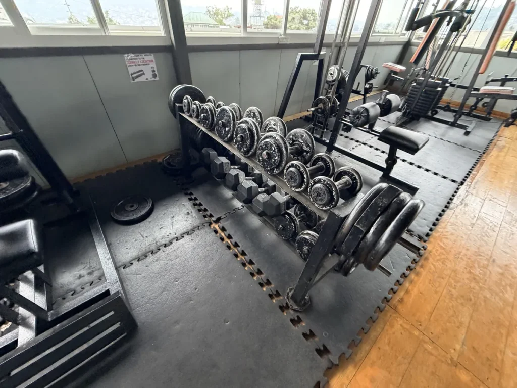 필리핀 바기오 MONOL어학원 헬스장 덤벨 랙과 원판 보관대