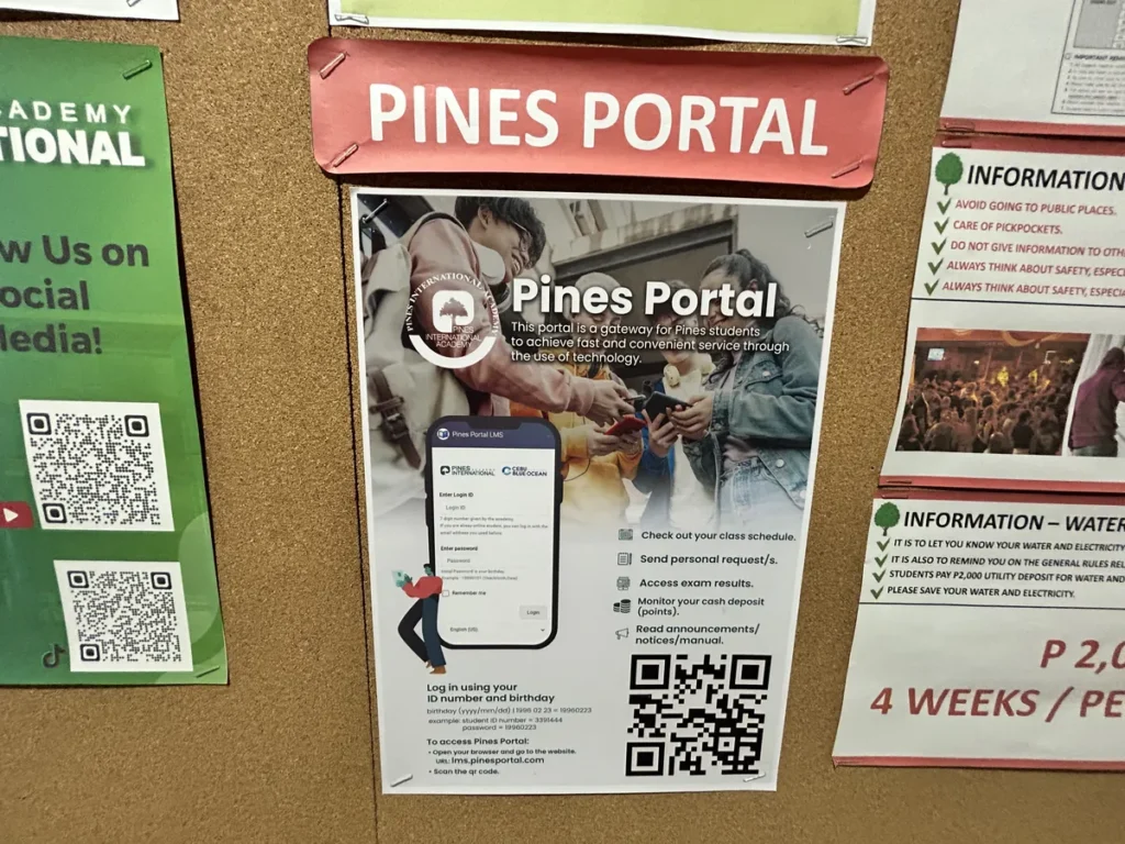 필리핀 바기오 PINES어학원 잉글리시 온리존 안내 데스크