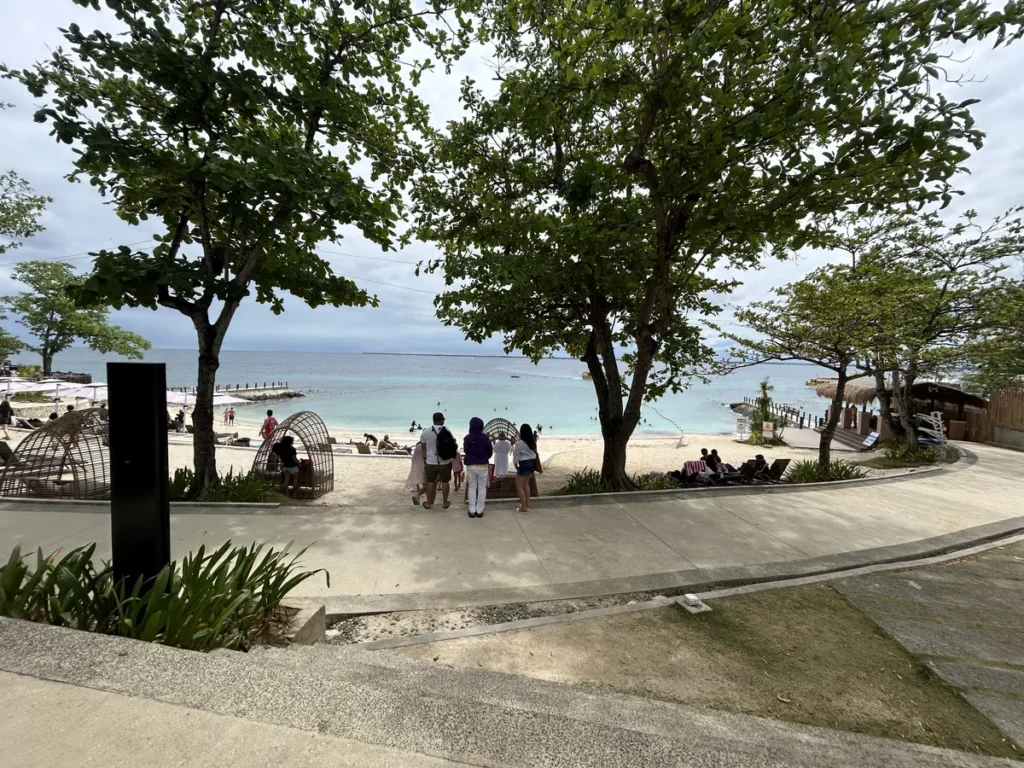 필리핀 막탄 QQ어학원 주변 해변 나무 사이 바다 전망 입구