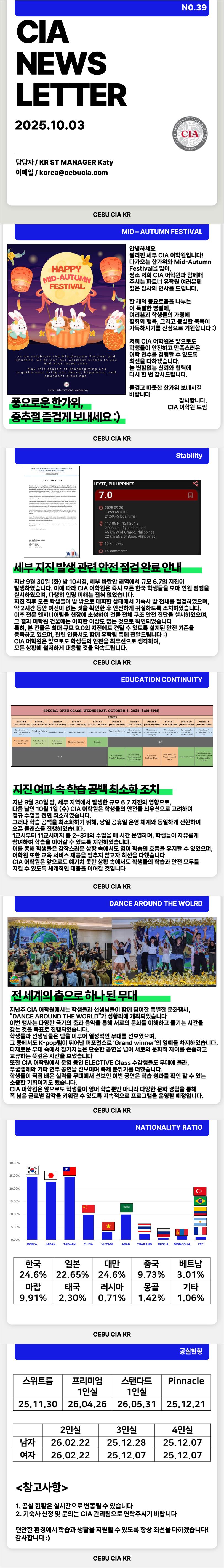 필리핀 세부 CIA 어학원 10월 첫째주 뉴스레터