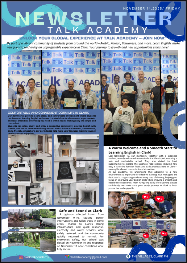 필리핀 클락 TALK (토크) 어학원 11월 둘째주 뉴스레터