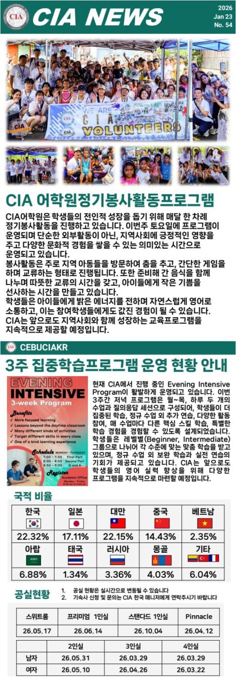 필리핀 세부 CIA 어학원 1월 넷째주 뉴스레터