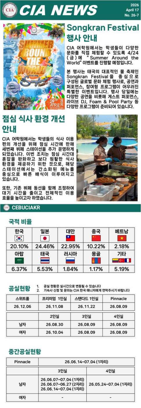 필리핀 세부 CIA 어학원 4월 셋째주 뉴스레터