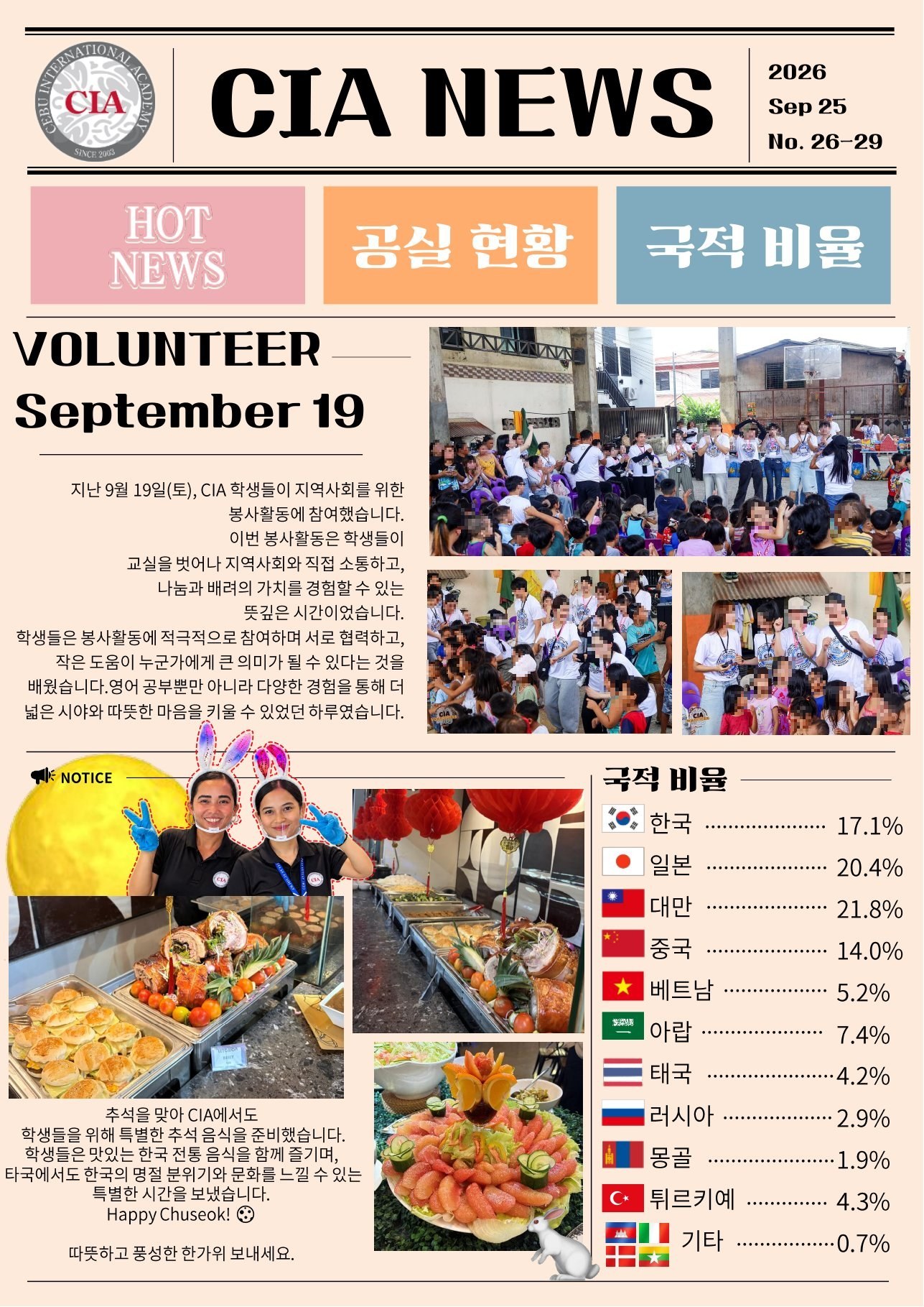 필리핀 세부 CIA 어학원 9월 넷째주 뉴스레터1